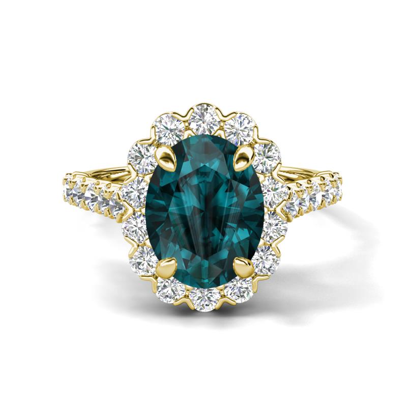 Zarina 3.40 ctw London Blue Topaz Oval Shape (9x7 mm) & Round Lab Grown Diamond Halo Engagement Ring 