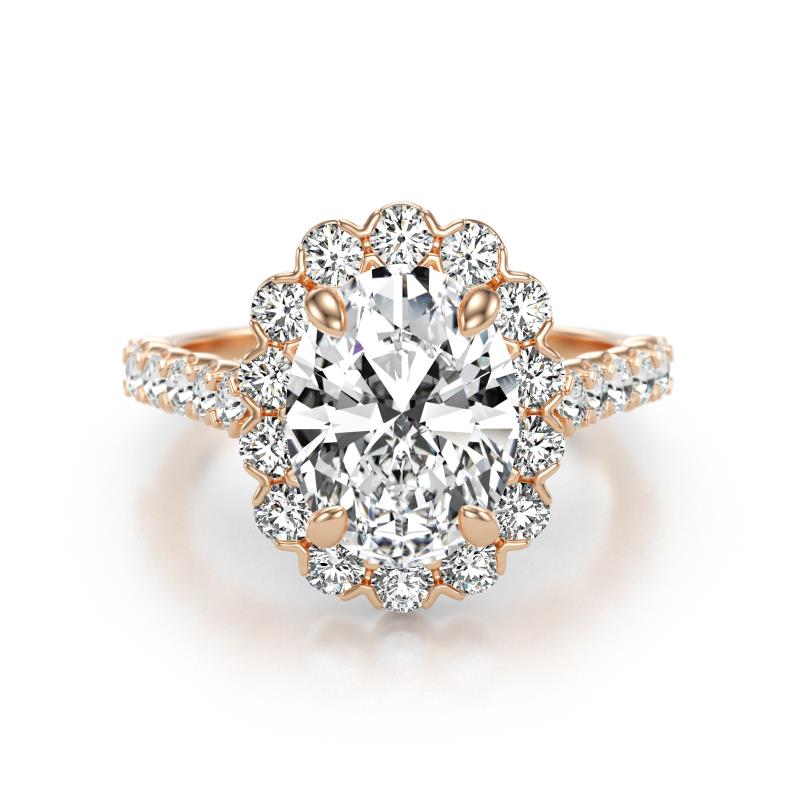 Zarina 2.90 ctw Moissanite Oval Shape (9x7 mm) & Round Lab Grown Diamond Halo Engagement Ring 