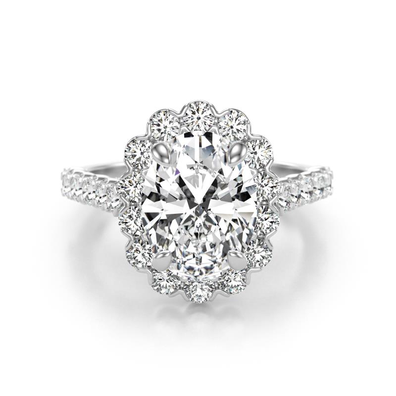 Zarina 2.90 ctw Moissanite Oval Shape (9x7 mm) & Round Lab Grown Diamond Halo Engagement Ring 