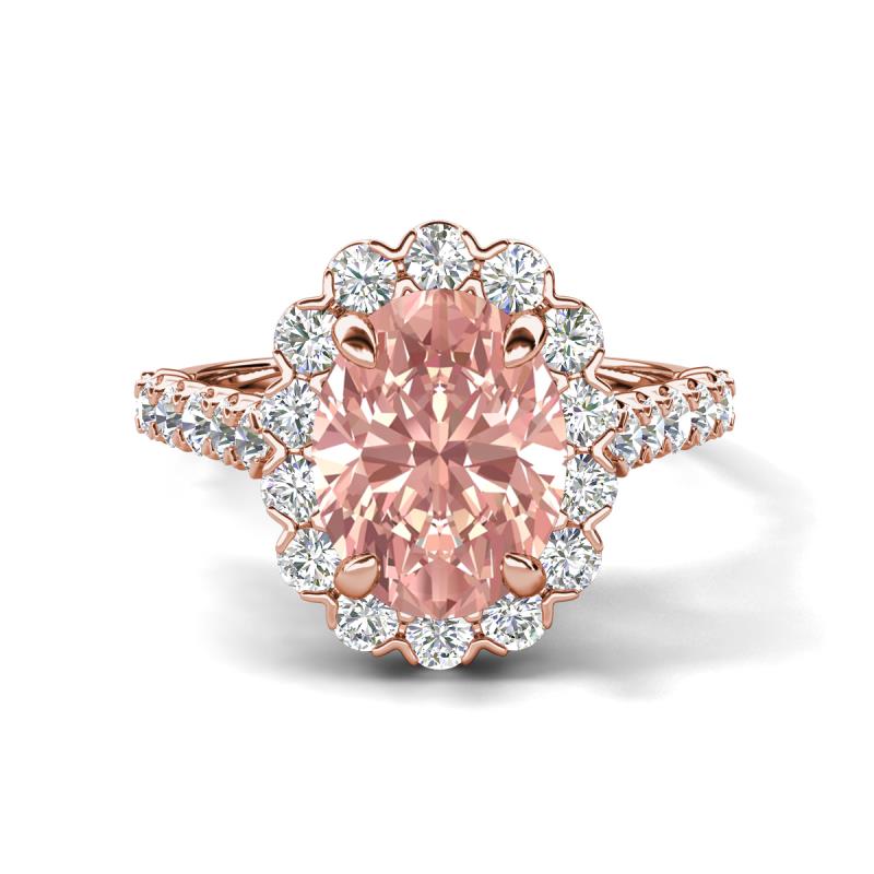 Zarina 2.61 ctw Morganite Oval Shape (9x7 mm) & Round Lab Grown Diamond Halo Engagement Ring 