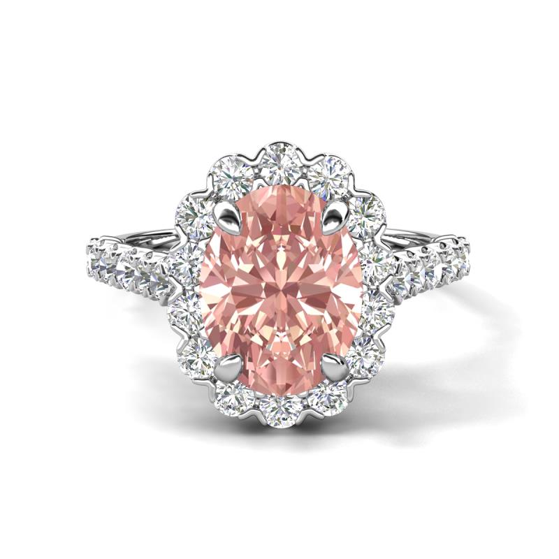 Zarina 2.61 ctw Morganite Oval Shape (9x7 mm) & Round Lab Grown Diamond Halo Engagement Ring 