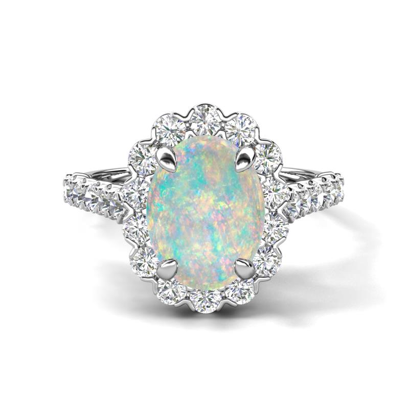 Zarina 2.32 ctw Opal Oval Shape (9x7 mm) & Round Lab Grown Diamond Halo Engagement Ring 