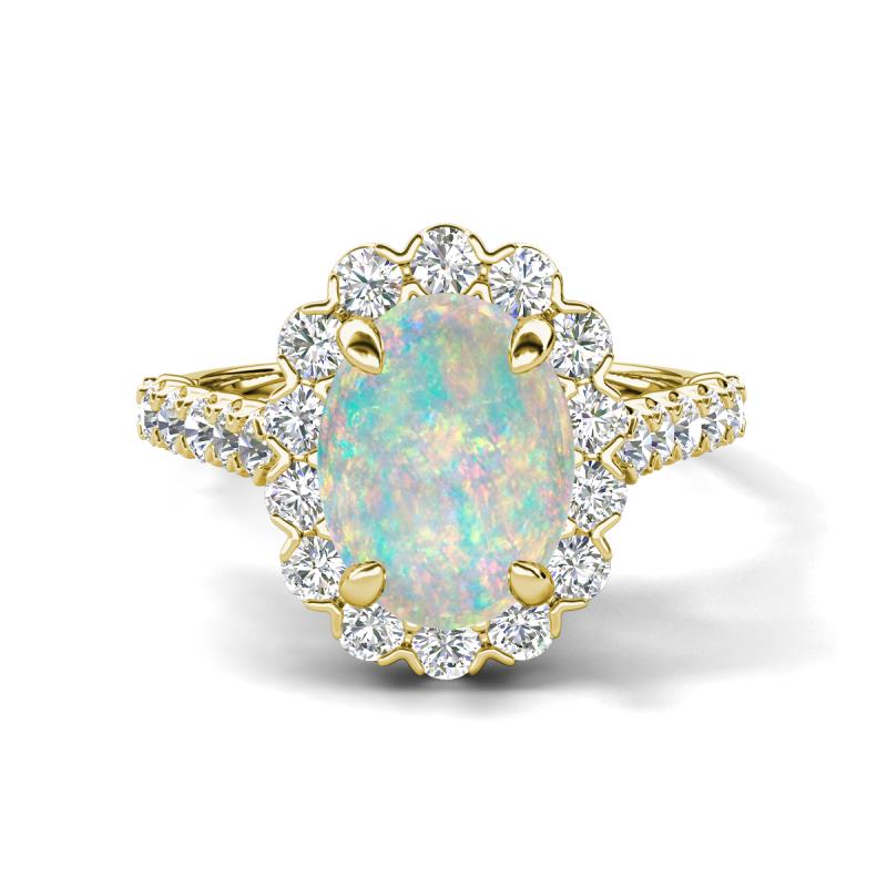 Zarina 2.32 ctw Opal Oval Shape (9x7 mm) & Round Lab Grown Diamond Halo Engagement Ring 
