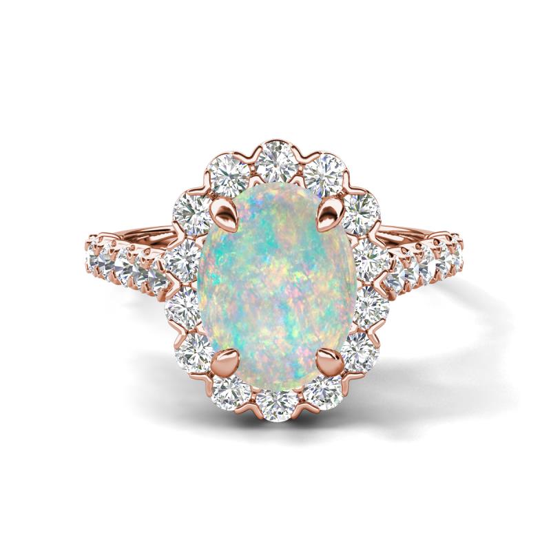 Zarina 2.32 ctw Opal Oval Shape (9x7 mm) & Round Lab Grown Diamond Halo Engagement Ring 