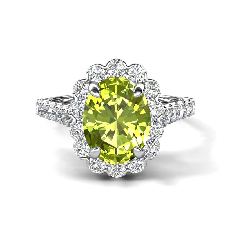 Zarina 3.00 ctw Peridot Oval Shape (9x7 mm) & Round Lab Grown Diamond Halo Engagement Ring 