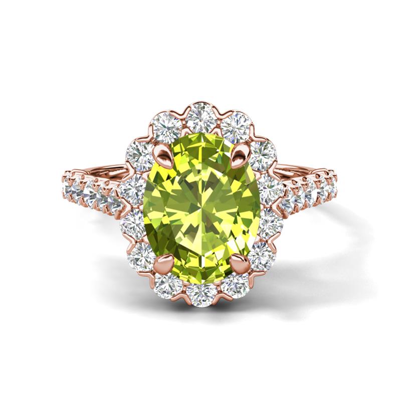 Zarina 3.00 ctw Peridot Oval Shape (9x7 mm) & Round Lab Grown Diamond Halo Engagement Ring 