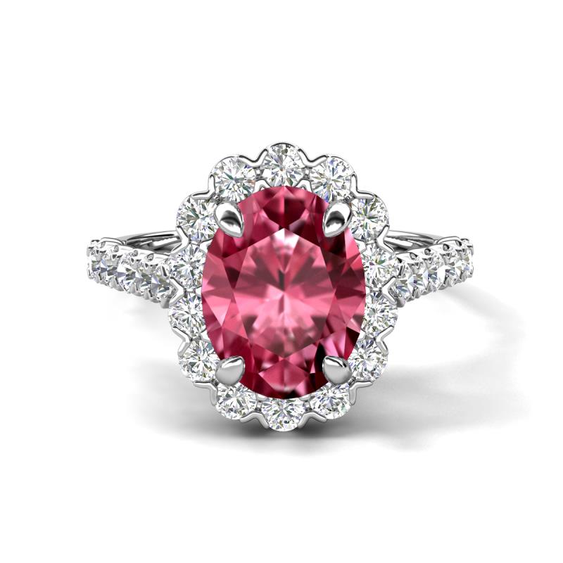 Zarina 3.10 ctw Pink Tourmaline Oval Shape (9x7 mm) & Round Lab Grown Diamond Halo Engagement Ring 