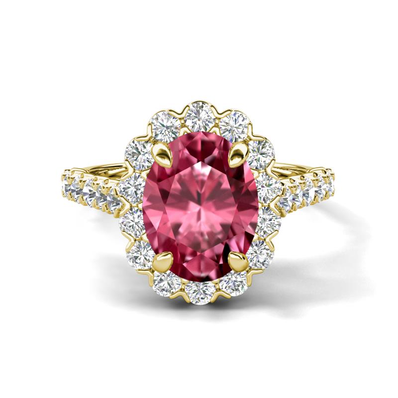Zarina 3.10 ctw Pink Tourmaline Oval Shape (9x7 mm) & Round Lab Grown Diamond Halo Engagement Ring 