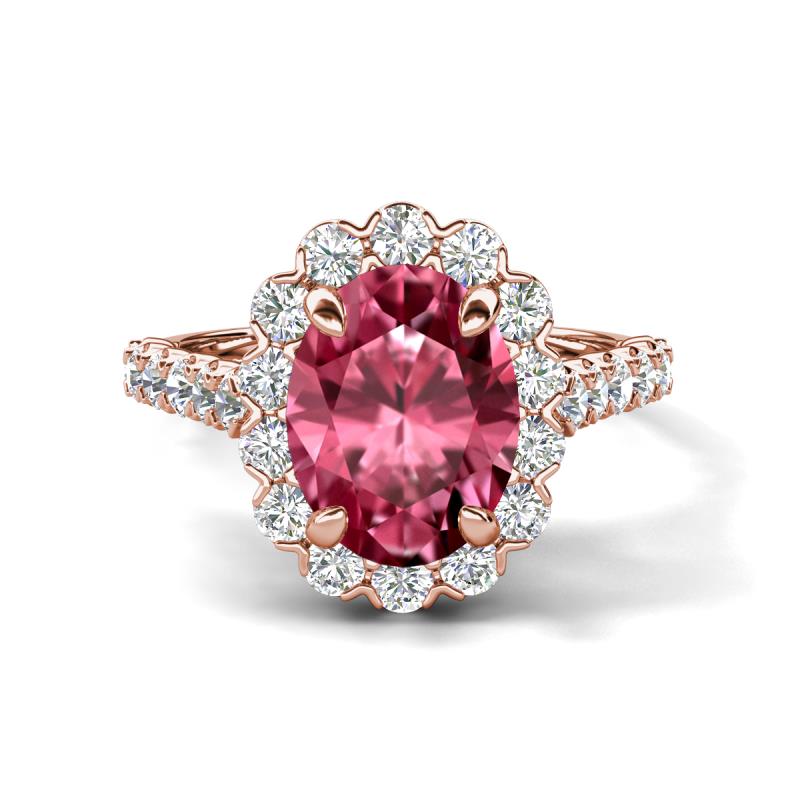 Zarina 3.10 ctw Pink Tourmaline Oval Shape (9x7 mm) & Round Lab Grown Diamond Halo Engagement Ring 