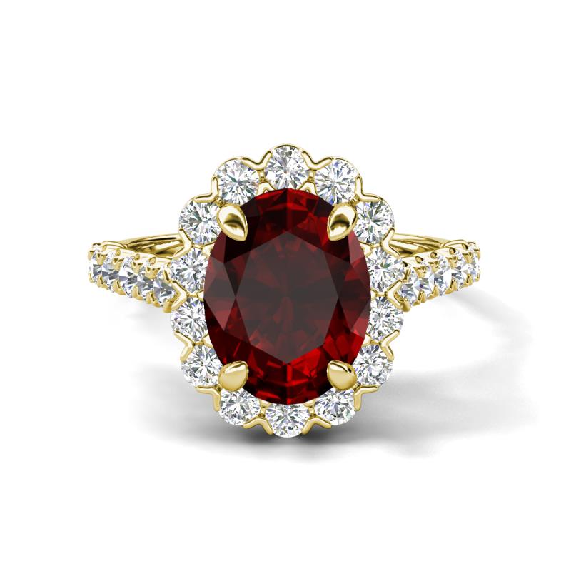 Zarina 3.20 ctw Red Garnet Oval Shape (9x7 mm) & Round Lab Grown Diamond Halo Engagement Ring 
