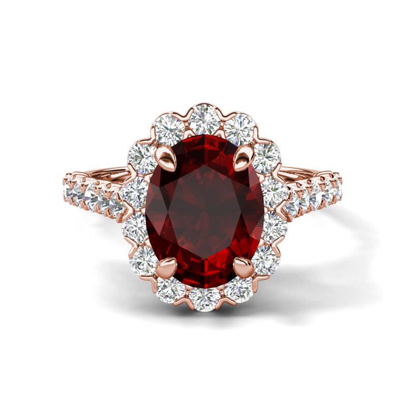 Zarina 3.20 ctw Red Garnet Oval Shape (9x7 mm) & Round Lab Grown Diamond Halo Engagement Ring 