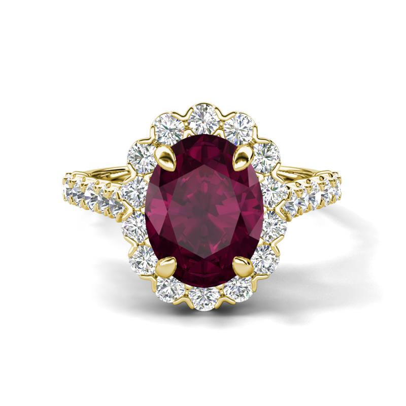 Zarina 3.30 ctw Rhodolite Garnet Oval Shape (9x7 mm) & Round Lab Grown Diamond Halo Engagement Ring 