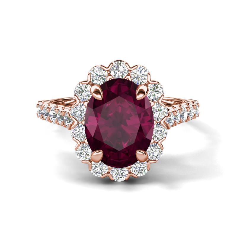 Zarina 3.30 ctw Rhodolite Garnet Oval Shape (9x7 mm) & Round Lab Grown Diamond Halo Engagement Ring 