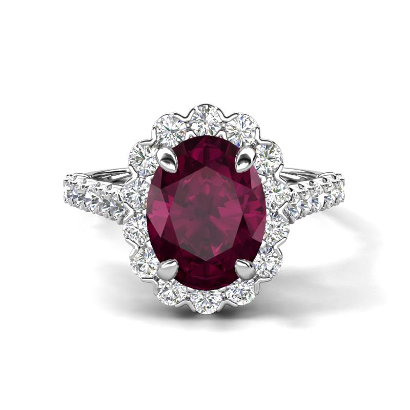 Zarina 3.30 ctw Rhodolite Garnet Oval Shape (9x7 mm) & Round Lab Grown Diamond Halo Engagement Ring 