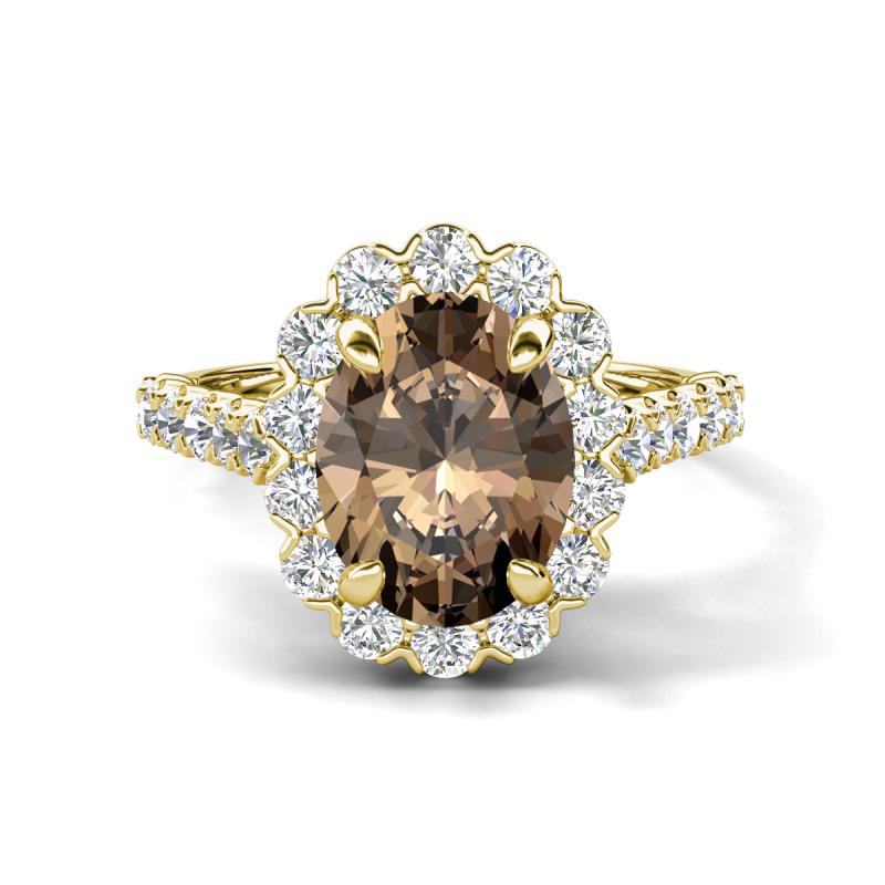 Zarina 2.75 ctw Smoky Quartz Oval Shape (9x7 mm) & Round Lab Grown Diamond Halo Engagement Ring 