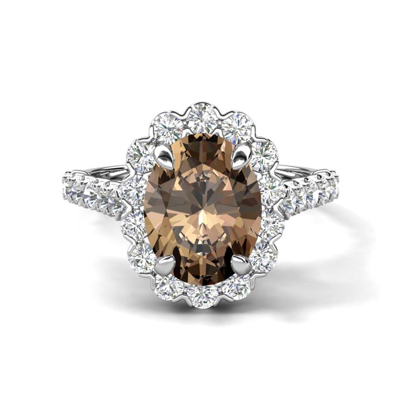 Zarina 2.75 ctw Smoky Quartz Oval Shape (9x7 mm) & Round Lab Grown Diamond Halo Engagement Ring 