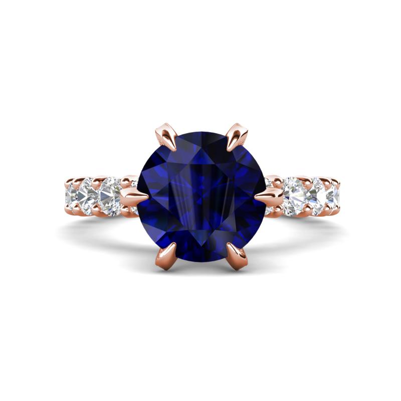 Zariya 4.25 ctw Center Round Created Blue Sapphire with Side Lab Grown Diamond Solitaire Plus Engagement Ring 