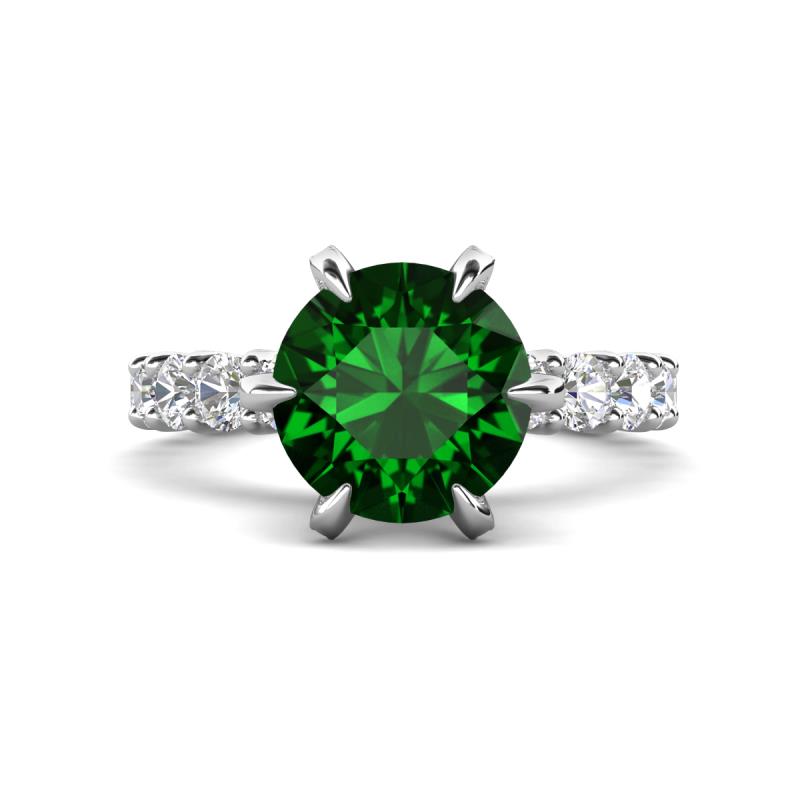 Zariya 3.25 ctw Center Round Created Emerald with Side Lab Grown Diamond Solitaire Plus Engagement Ring 
