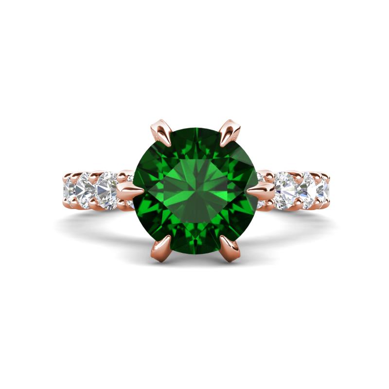 Zariya 3.25 ctw Center Round Created Emerald with Side Lab Grown Diamond Solitaire Plus Engagement Ring 