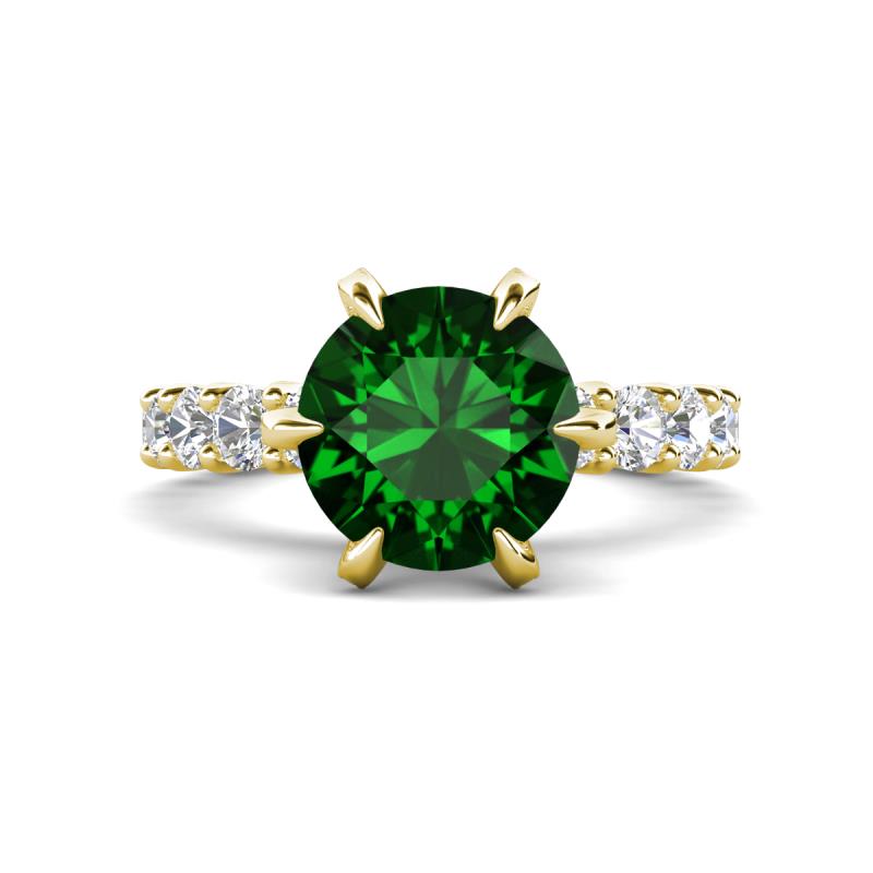 Zariya 3.25 ctw Center Round Created Emerald with Side Lab Grown Diamond Solitaire Plus Engagement Ring 
