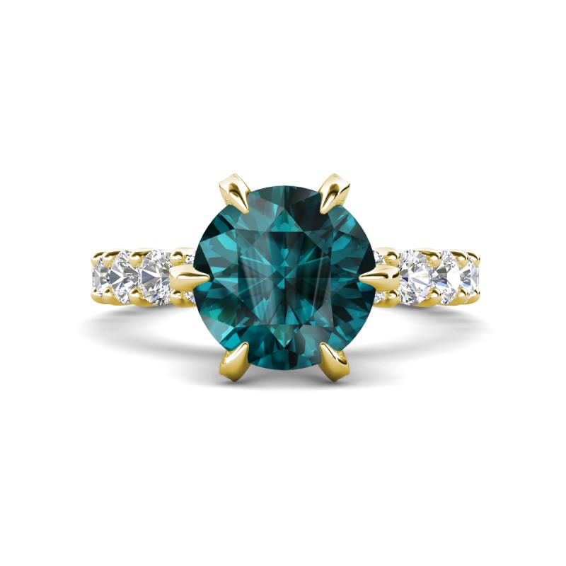 Zariya 3.50 ctw Center Round London Blue Topaz with Side Lab Grown Diamond Solitaire Plus Engagement Ring 