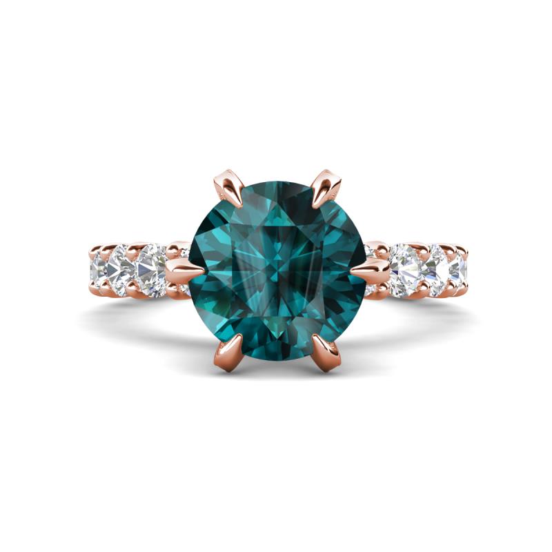 Zariya 3.50 ctw Center Round London Blue Topaz with Side Lab Grown Diamond Solitaire Plus Engagement Ring 