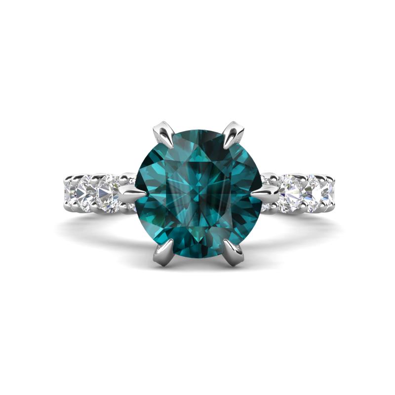 Zariya 3.50 ctw Center Round London Blue Topaz with Side Lab Grown Diamond Solitaire Plus Engagement Ring 