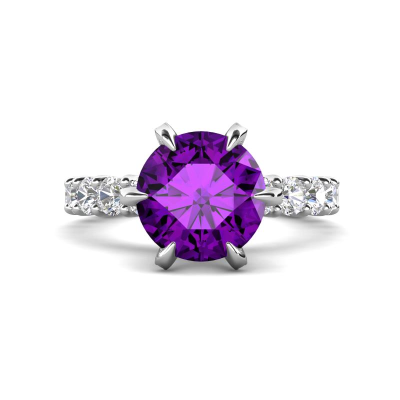 Zariya 4.50 ctw Center Round Amethyst with Side Lab Grown Diamond Solitaire Plus Engagement Ring 