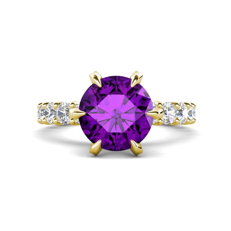 Zariya 4.50 ctw Center Round Amethyst with Side Lab Grown Diamond Solitaire Plus Engagement Ring 