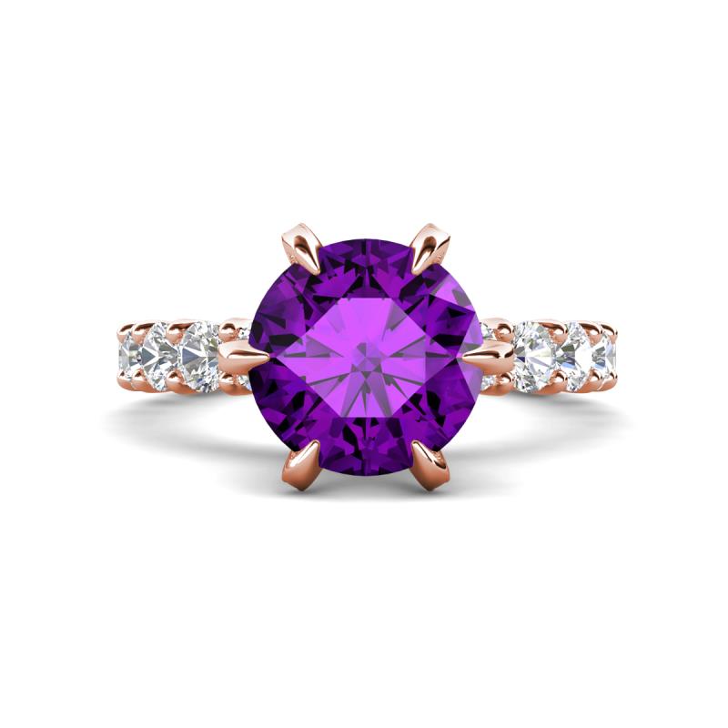 Zariya 4.50 ctw Center Round Amethyst with Side Lab Grown Diamond Solitaire Plus Engagement Ring 
