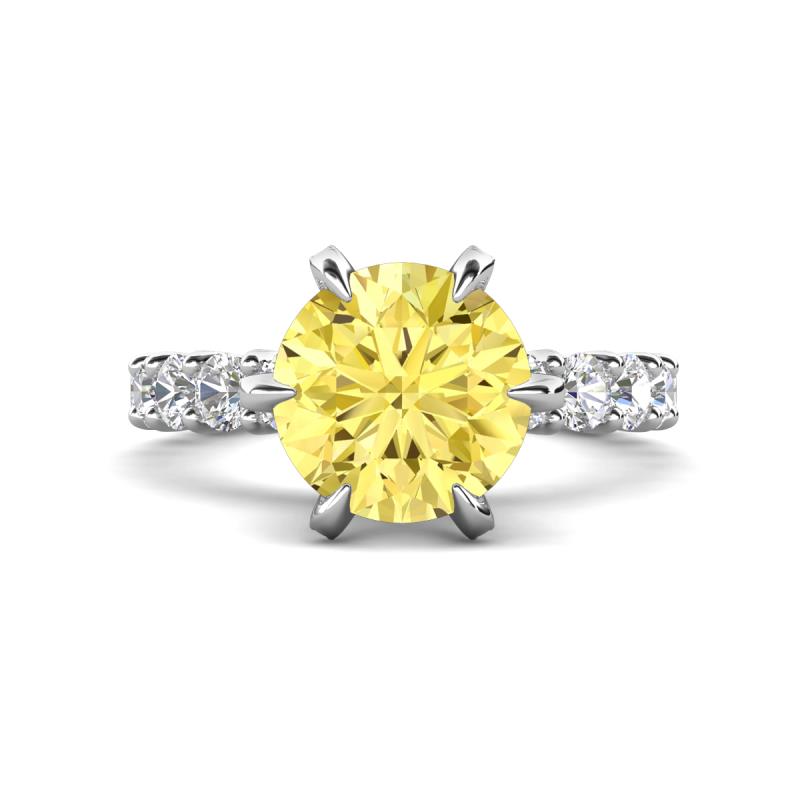 Zariya 4.25 ctw Center Round Created Created Yellow Sapphire (VS1/F) with Side Lab Grown Diamond Solitaire Plus Engagement Ring 