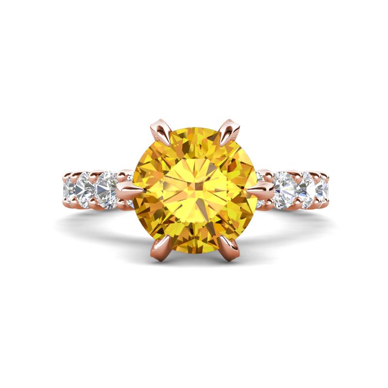 Zariya 3.40 ctw Center Round Citrine with Side Lab Grown Diamond Solitaire Plus Engagement Ring 