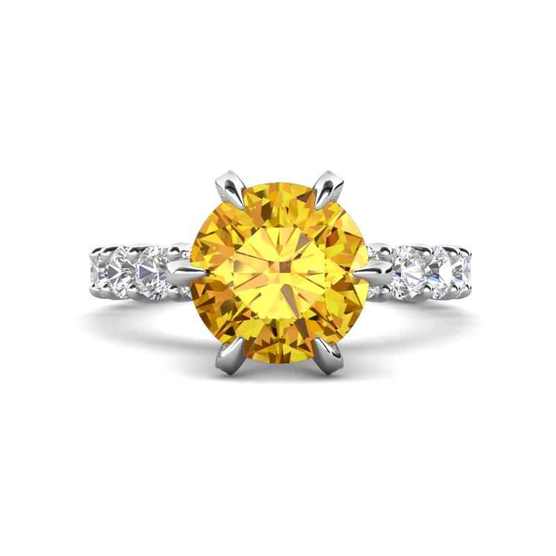 Zariya 3.40 ctw Center Round Citrine with Side Lab Grown Diamond Solitaire Plus Engagement Ring 
