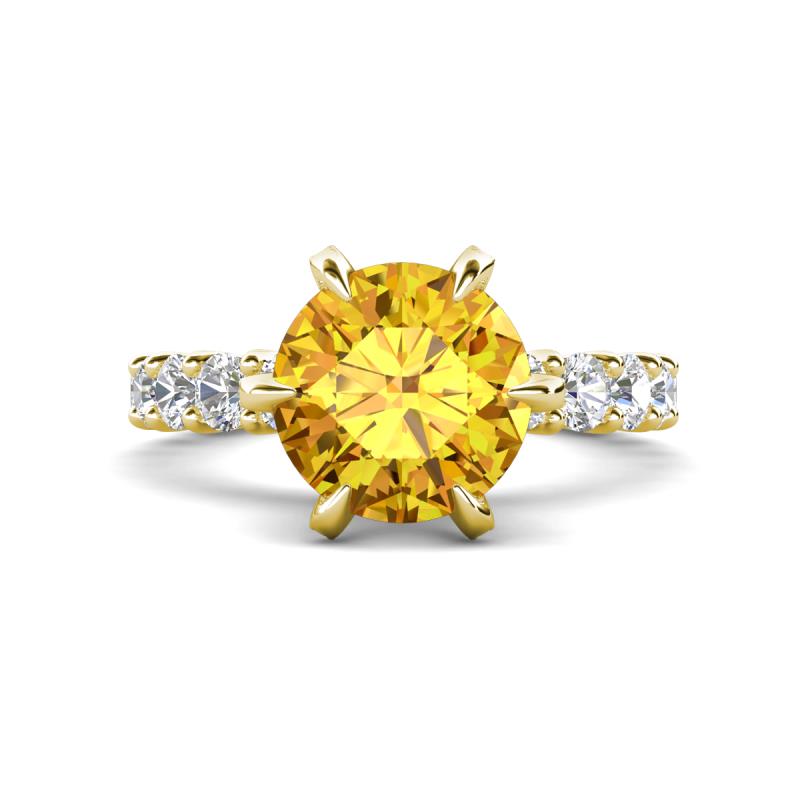 Zariya 3.40 ctw Center Round Citrine with Side Lab Grown Diamond Solitaire Plus Engagement Ring 