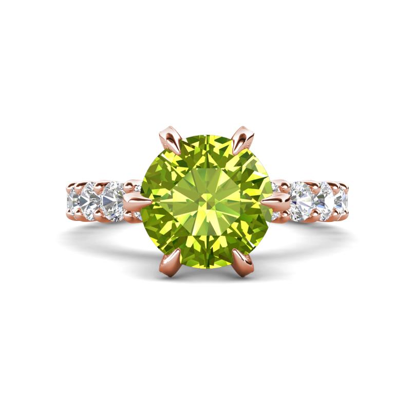 Zariya 3.30 ctw Center Round Peridot with Side Lab Grown Diamond Solitaire Plus Engagement Ring 