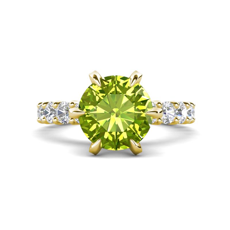 Zariya 3.30 ctw Center Round Peridot with Side Lab Grown Diamond Solitaire Plus Engagement Ring 