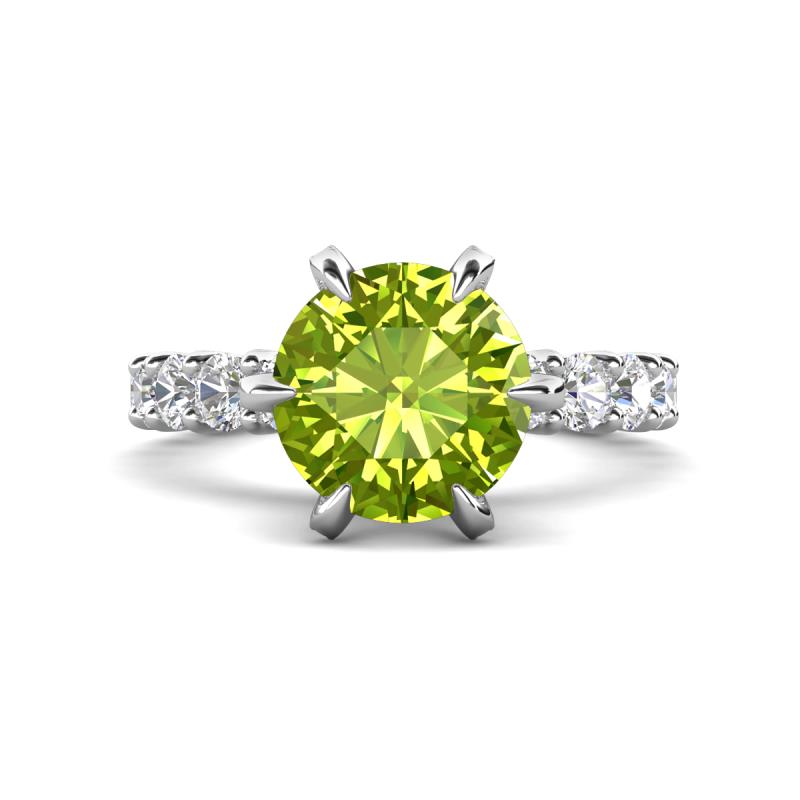 Zariya 3.30 ctw Center Round Peridot with Side Lab Grown Diamond Solitaire Plus Engagement Ring 