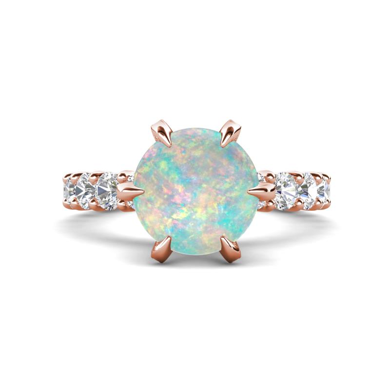 Zariya 2.90 ctw Center Round Lab Opal with Side Lab Grown Diamond Solitaire Plus Engagement Ring 