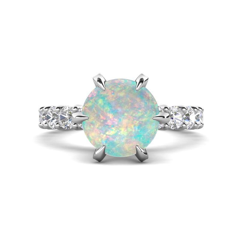 Zariya 2.90 ctw Center Round Lab Opal with Side Lab Grown Diamond Solitaire Plus Engagement Ring 