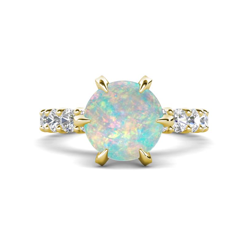 Zariya 2.90 ctw Center Round Lab Opal with Side Lab Grown Diamond Solitaire Plus Engagement Ring 