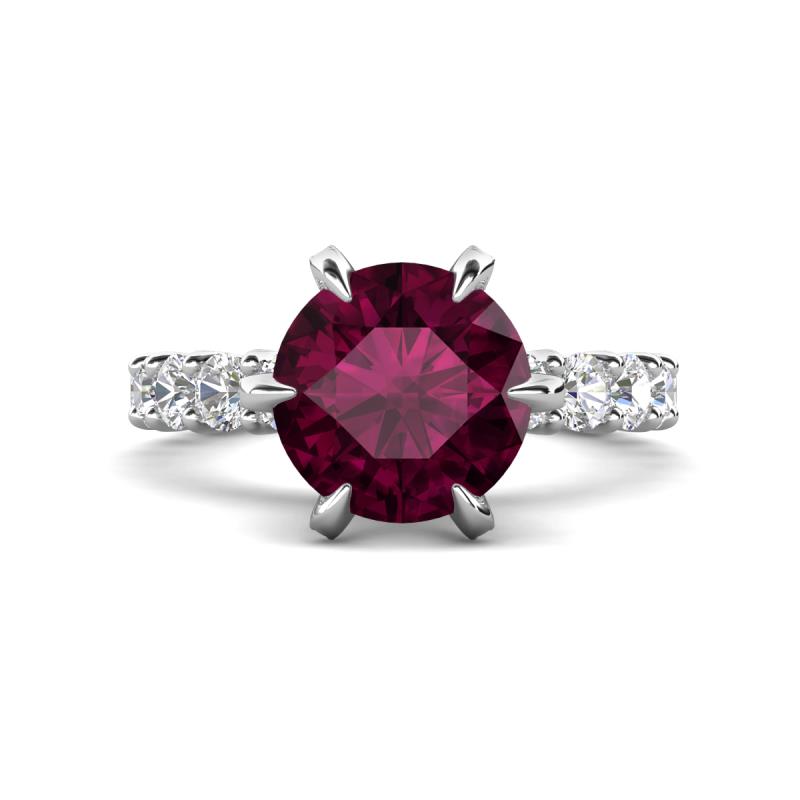 Zariya 3.76 ctw Center Round Rhodolite Garnet with Side Lab Grown Diamond Solitaire Plus Engagement Ring 