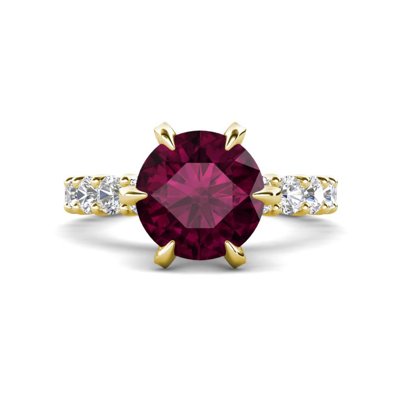 Zariya 3.76 ctw Center Round Rhodolite Garnet with Side Lab Grown Diamond Solitaire Plus Engagement Ring 