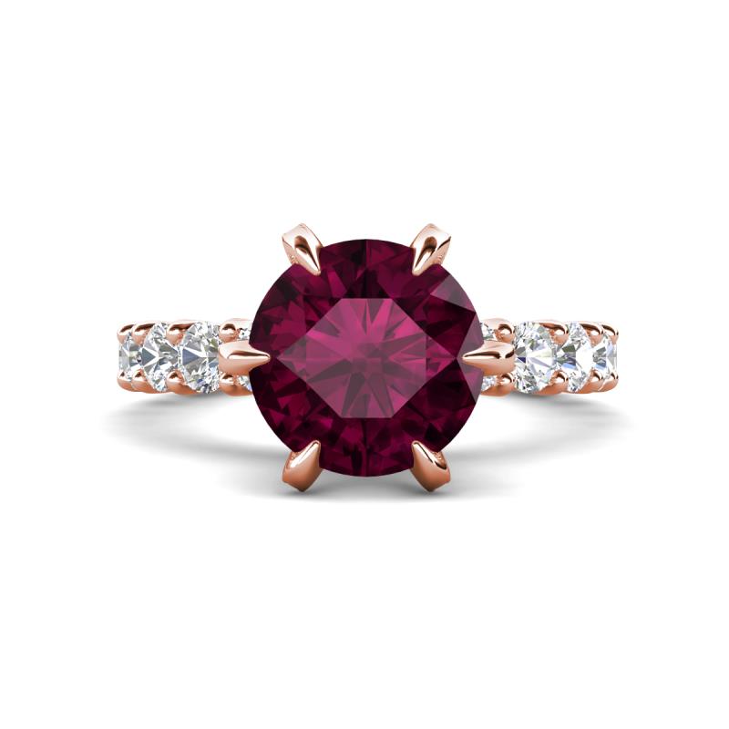 Zariya 3.76 ctw Center Round Rhodolite Garnet with Side Lab Grown Diamond Solitaire Plus Engagement Ring 