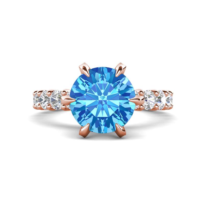 Zariya 3.50 ctw Center Round Blue Topaz with Side Lab Grown Diamond Solitaire Plus Engagement Ring 