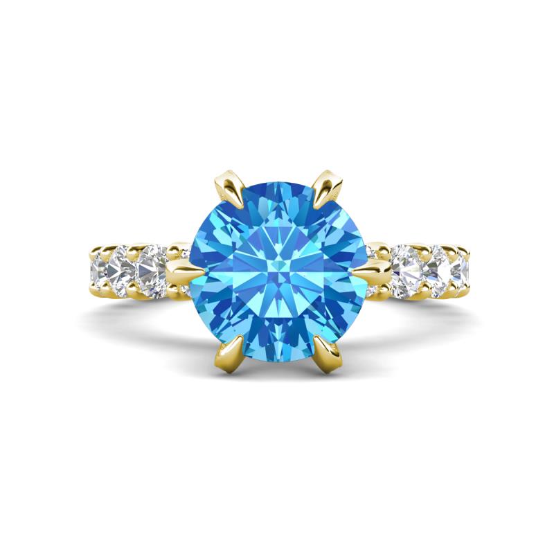 Zariya 3.50 ctw Center Round Blue Topaz with Side Lab Grown Diamond Solitaire Plus Engagement Ring 