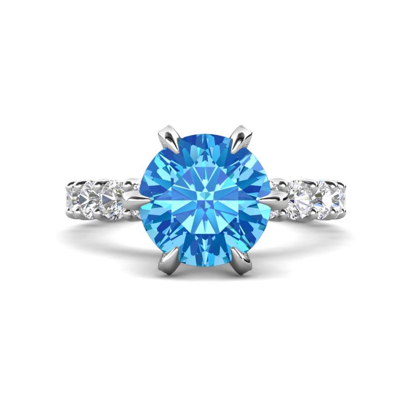 Zariya 3.50 ctw Center Round Blue Topaz with Side Lab Grown Diamond Solitaire Plus Engagement Ring 