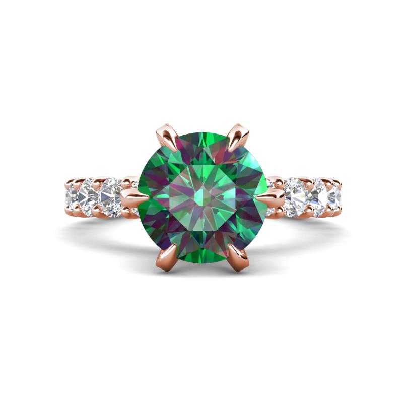 Zariya 3.76 ctw Center Round Lab Created Alexandrite with Side Lab Grown Diamond Solitaire Plus Engagement Ring 