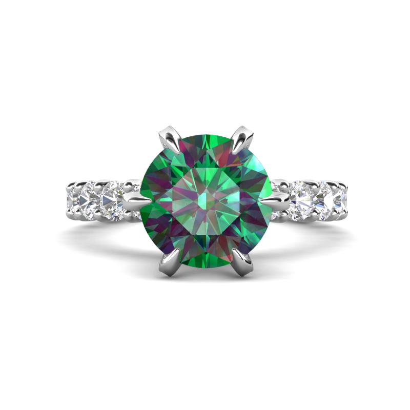 Zariya 3.76 ctw Center Round Lab Created Alexandrite with Side Lab Grown Diamond Solitaire Plus Engagement Ring 
