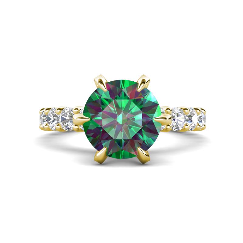 Zariya 3.76 ctw Center Round Lab Created Alexandrite with Side Lab Grown Diamond Solitaire Plus Engagement Ring 