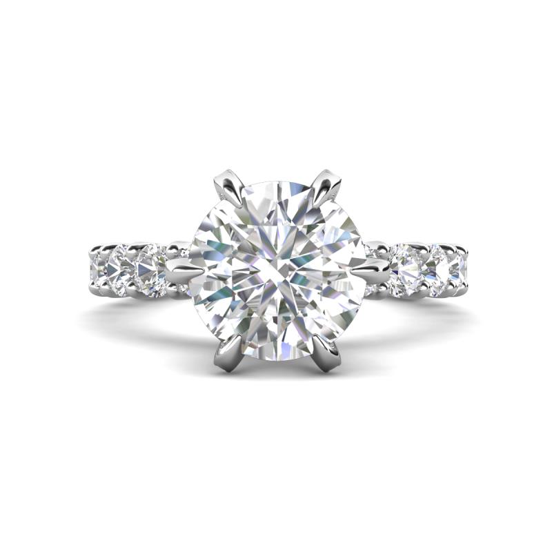 Zariya 3.10 ctw Center Round Moissanite with Side Lab Grown Diamond Solitaire Plus Engagement Ring 